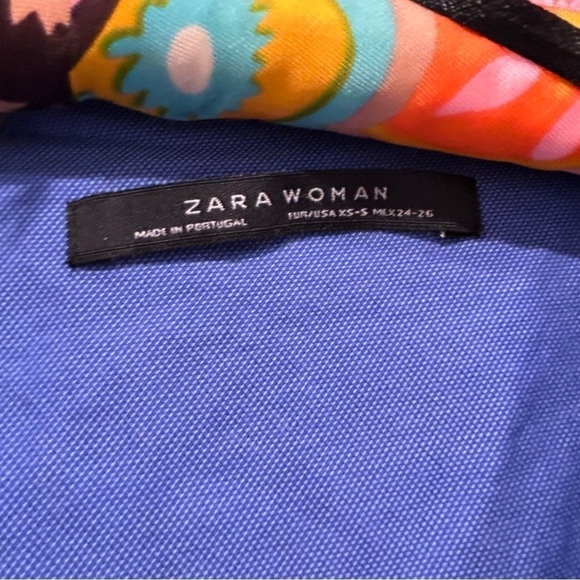 Zara cropped over side blouse Blue Large Button Half Sleeve Top small - Picture 4 of 6